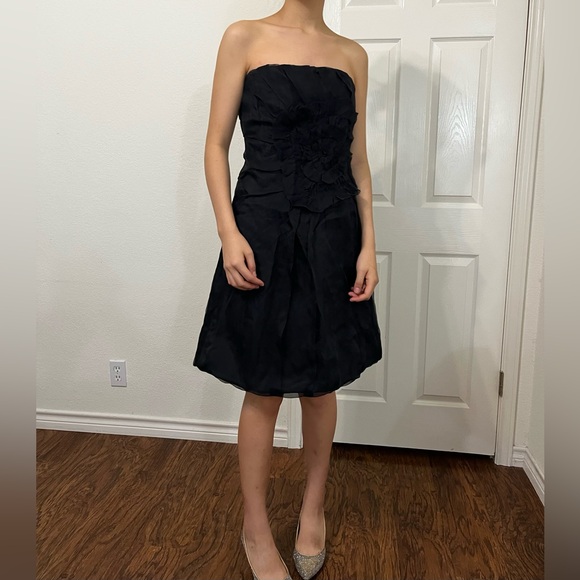 Hannah Jo Black Strapless Mini Dress with Ruffle and Flower Detailing Size M - Picture 3 of 8